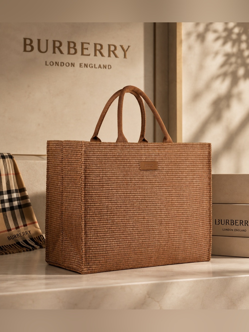 Burberry Brown rattan Tote Bag with Dual Top Handles